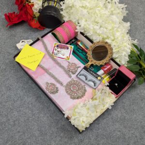 Premium Silk Katan Saree Combo Set – Light Pink