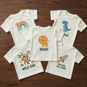 Kids 5 Pcs White T-Shirt Combo (Premium Cotton)